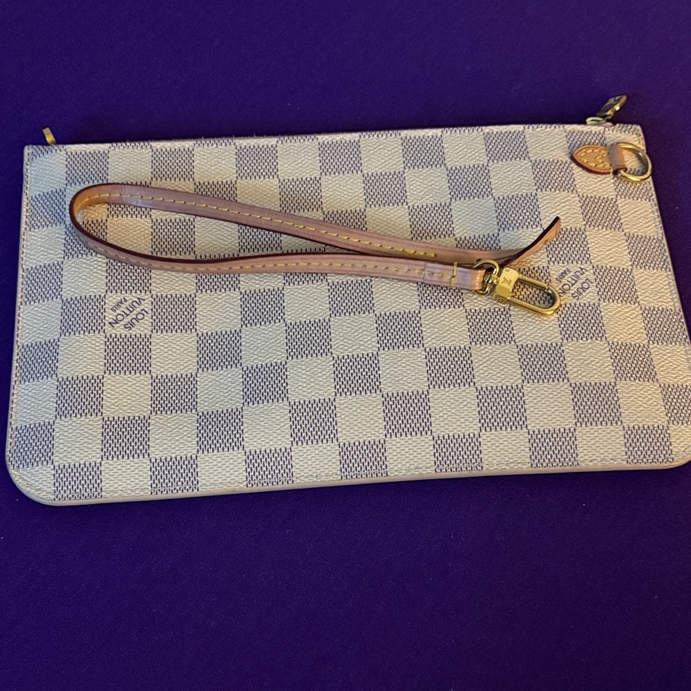 Louis Vuitton Checkered Cream and Blue Wristlet